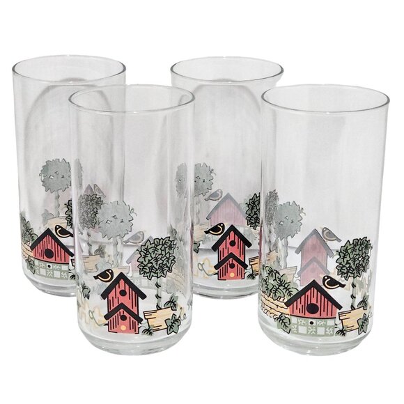 Corelle Other - 4 Corelle Garden Home Tumblers 6" glasses birdhouses birds 16oz country farmhous